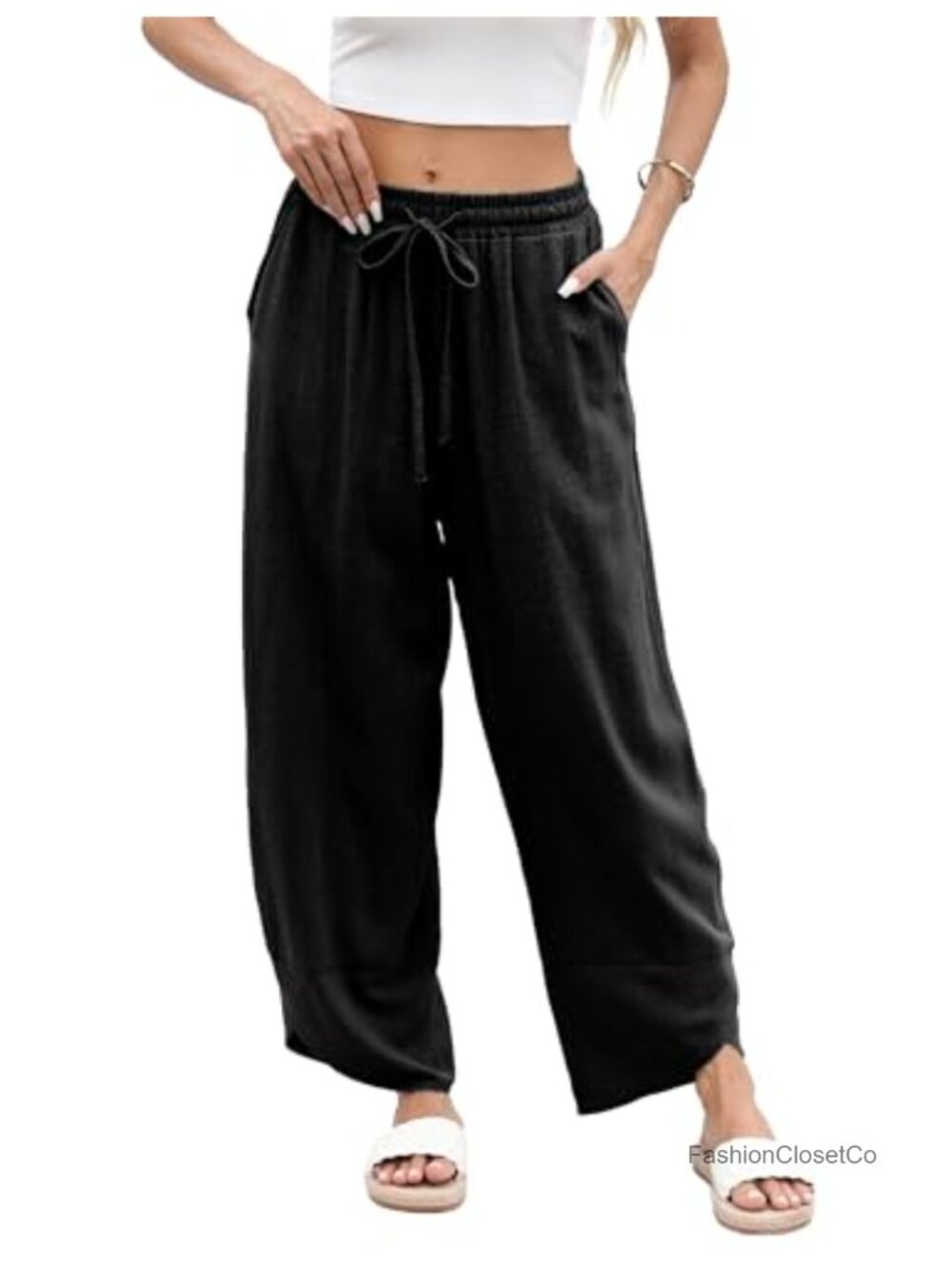 Wide Leg Linen Pants Elastic Waisted Baggy Lounge Harem Pants